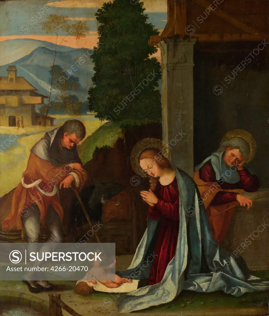 The Nativity by Mazzolino, Ludovico (1480-1528)/ National Gallery, London/ c. 1505/ Italy, School of Ferrara/ Oil on wood/ Renaissance/ 39,4x34,3/ Bible