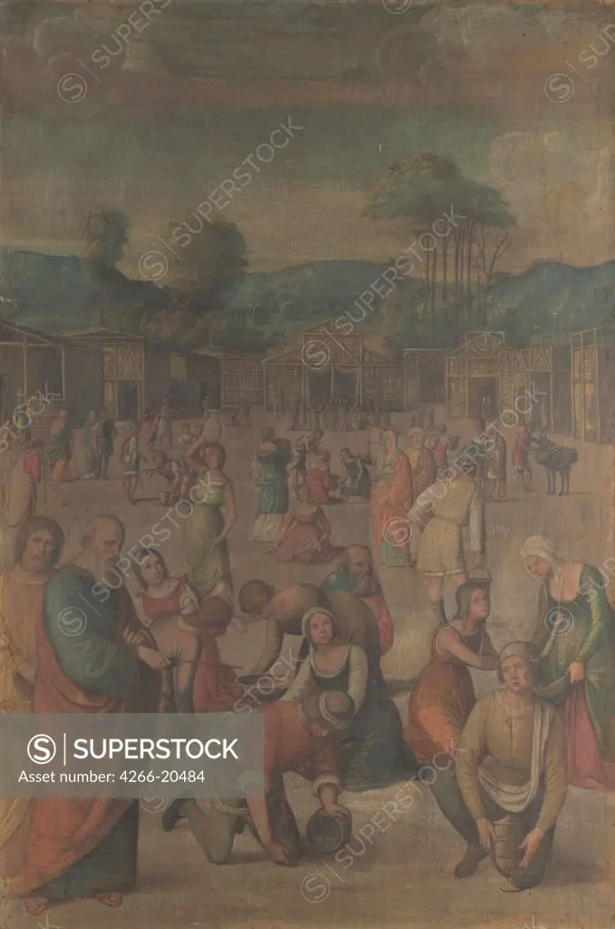 The Israelites gathering Manna (from the Story of Moses) by Costa, Lorenzo (1460-1535)/ National Gallery, London/ after 1508/ Italy, School of Ferrara/ Tempera on canvas/ Renaissance/ 119,3x78,7/ Bible
