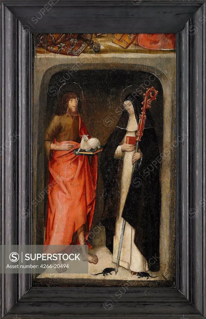 Saint John the Baptist and Saint Gertrude of Nivelles by Master of St. Gudule (active End of 15th cen.)/ Private Collection/ 1480/ Flanders/ Oil on wood/ Early Netherlandish Art/ 46,5x27/ Bible