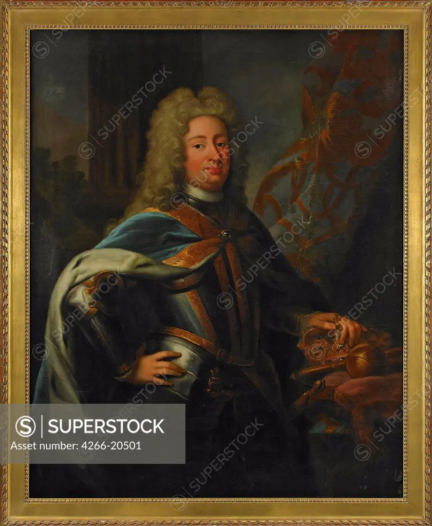 Portrait of the King Frederick I of Sweden (1676-1751) by Schroeder, Georg Engelhard (1684-1750)/ Private Collection/ Sweden/ Oil on canvas/ Rococo/ 143x114,5/ Portrait