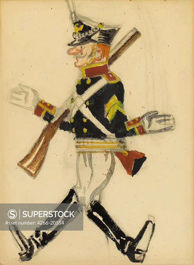 Costume design for the ballet Polonaise Militaire by Chopin by Benois, Alexander Nikolayevich (1870-1960)/ Private Collection/ Russia/ Watercolour, Gouache on Paper/ Theatrical scenic painting/ 31,8x22,9/ Opera, Ballet, Theatre