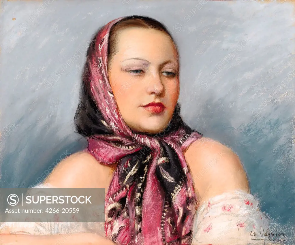 Portrait of the artist Nadia Khodosevitch-Leger (1904-1982) by Vasnier, Charles (1873-1961)/ Private Collection/ France/ Pastel on paper/ Modern/ 38,1x47/ Portrait