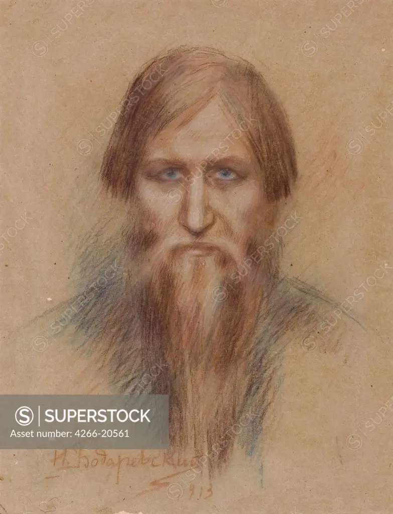 Portrait of the Russian mystic Grigory Rasputin (1869-1916) by Bodarevsky, Nikolai Kornilovich (1850-1921)/ Private Collection/ 1913/ Russia/ Pastel on paper/ Realism/ 39,4x30,5/ Portrait