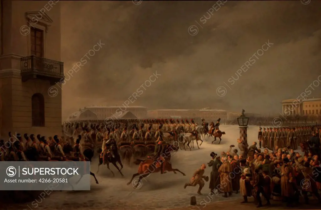 The Decembrist revolt at the Senate Square on December 14, 1825 by Timm, Vasily (George Wilhelm) (1820-1895)/ State Hermitage, St. Petersburg/ Russia/ Oil on canvas/ Russian Painting of 19th cen./ History