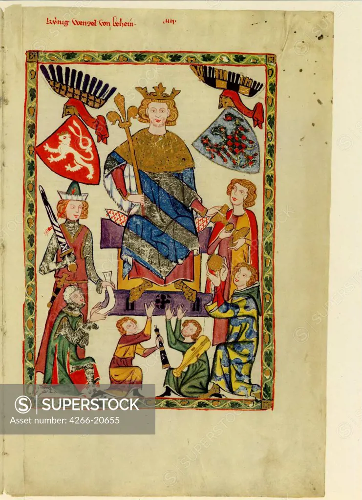 King Wenceslaus II of Bohemia (From the Codex Manesse) by Anonymous  / Library of the Ruprecht Karl University, Heidelberg/ Between 1305 and 1340/ Schwitzerland/ Gouache on parchment/ Medieval art/ 35x25/ Music, Dance,History