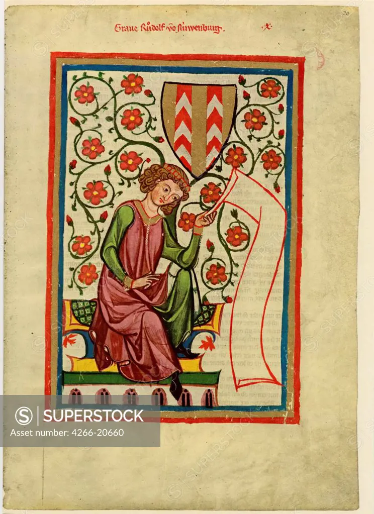 Rudolf II of Fenis (From the Codex Manesse) by Anonymous  / Library of the Ruprecht Karl University, Heidelberg/ Between 1305 and 1340/ Schwitzerland/ Gouache on parchment/ Medieval art/ 35x25/ Music, Dance,History