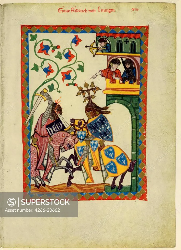 Count Friedrich II von Leiningen (From the Codex Manesse) by Anonymous  / Library of the Ruprecht Karl University, Heidelberg/ Between 1305 and 1340/ Schwitzerland/ Gouache on parchment/ Medieval art/ 35x25/ Music, Dance,History