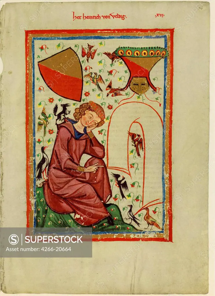 Heinrich von Veldeke (From the Codex Manesse) by Anonymous  / Library of the Ruprecht Karl University, Heidelberg/ Between 1305 and 1340/ Schwitzerland/ Gouache on parchment/ Medieval art/ 35x25/ Music, Dance,History