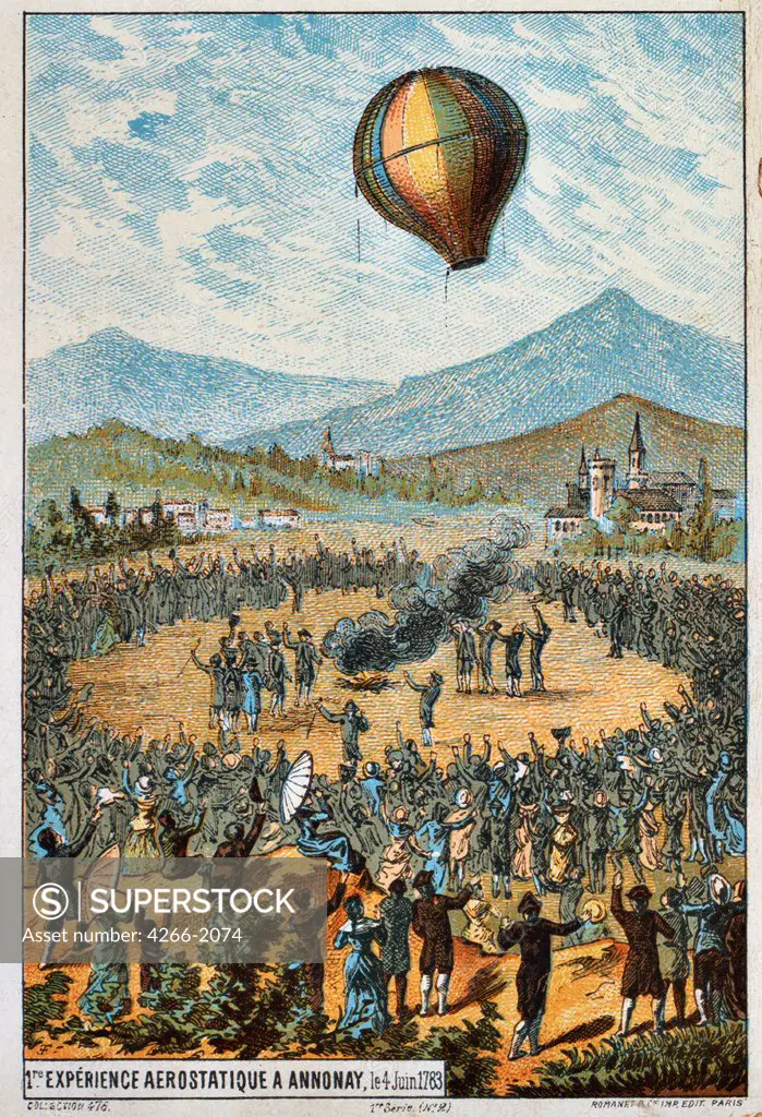 Hot air balloon by anonymous artist, 1890s, color lithograph, private collection