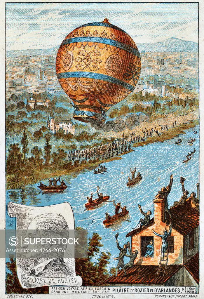 Hot air balloon by anonymous artist, color lithograph 1890s, private collection,