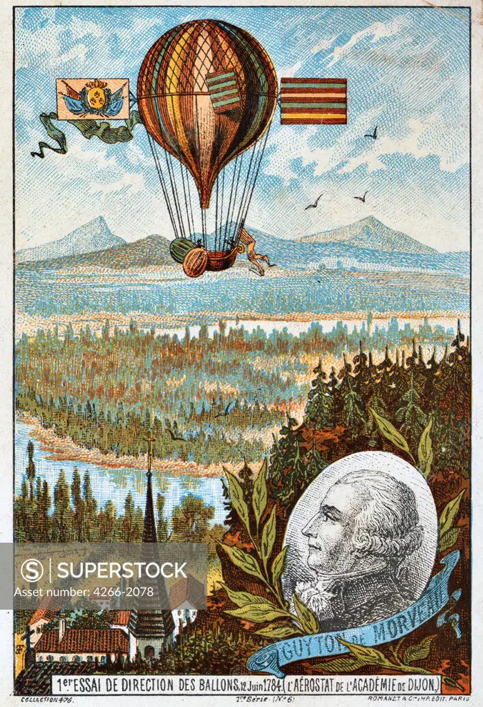 Hot air balloon by anonymous artist, color lithograph, 1890s, private collection,