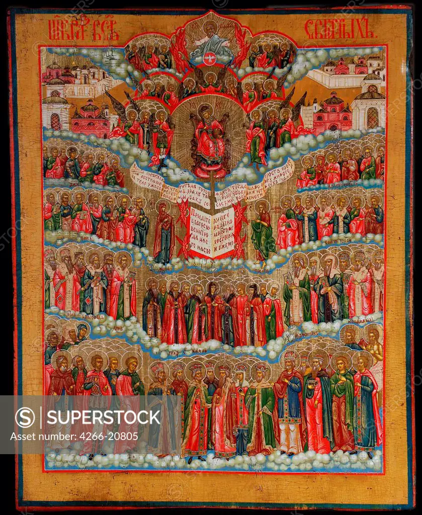 Icon of All Saints by Russian icon  / Private Collection/ 18th century/ Russia/ Tempera on panel/ Russian icon painting/ Bible