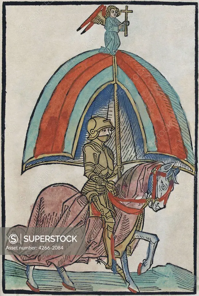 Knight by Anonymous, woodcut, watercolor, circa 1440, Austra, Vienna, Austrian National Library