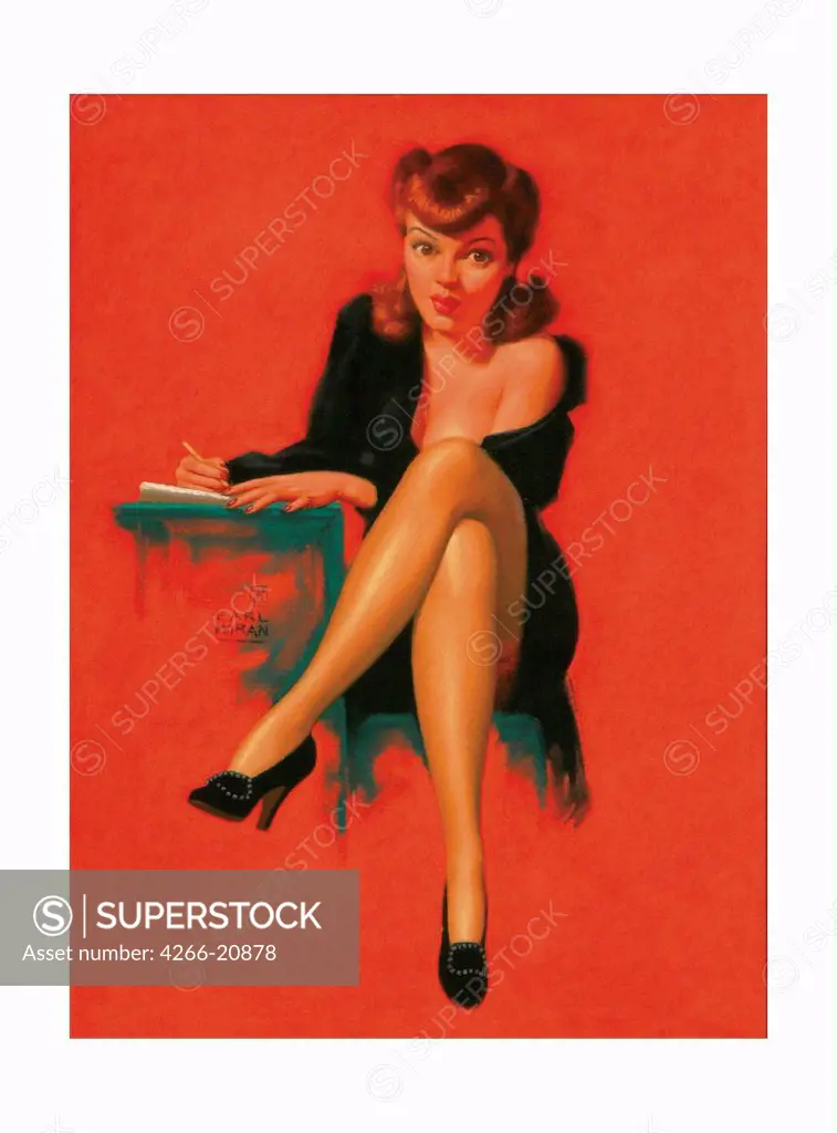 Pin-up by Moran, Earl Steffa (1893-1984)/ Private Collection/ c. 1940/ The United States/ Oil on cardboard/ Pin-up/ Genre