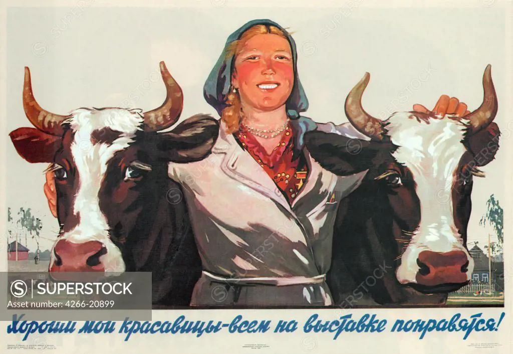 All my beauties are the best - the whole world will be impressed! by Savostyuk, Oleg Mikhailovich (*1927)/ Russian State Library, Moscow/ 1955/ Russia/ Colour lithograph/ Soviet political agitation art/ Poster and Graphic design