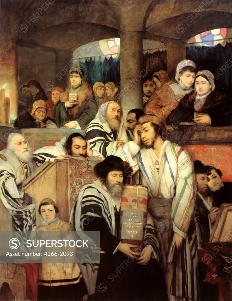 In temple by Maurycy Gottlieb, oil on canvas, 1878, 1856-1879, Israel, Tel Aviv, Museum of Art, 245x191, 8