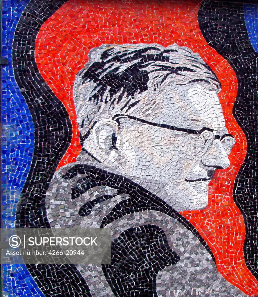 Portrait of the composer Dmitri Shostakovich (1906-1975) by Khodossievitch-Leger, Nadia (1902-1982)/ Park, Dubna/ 1970-1971/ Russia/ Mosaic/ Modern/ Portrait
