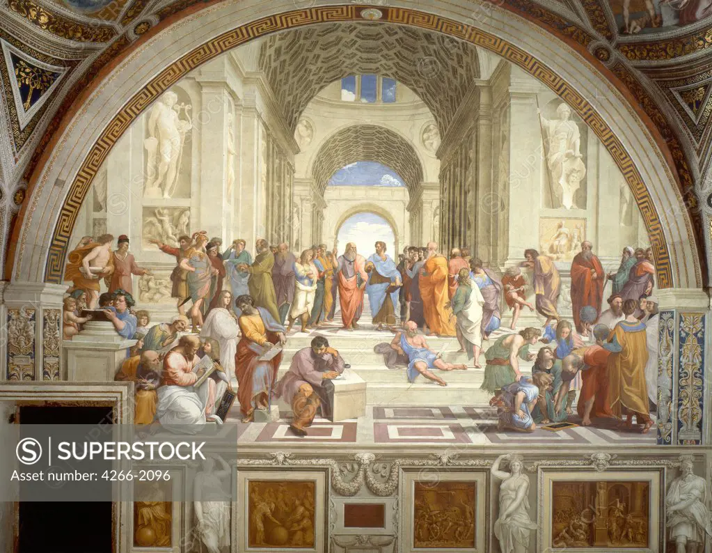 Philosophers by Raphael, 1509-1511, fresco, 1483-1520, Italy, Vatican, Apostolic Palace, 500x770