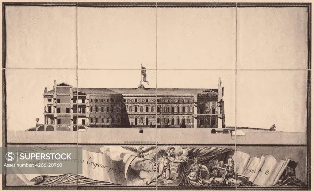 Saint Michael's Castle in Saint Petersburg by Brenna, Vincenzo (1745-1820)/ State Scientific A. Shchusev Research Museum of Architecture, Moscow/ 1797/ Italy/ Ink on paper/ Classicism/ Architecture, Interior