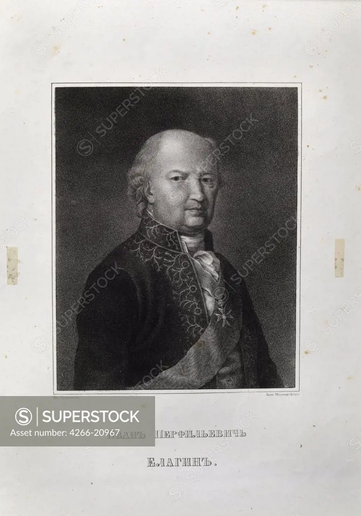 Ivan Perfilievich Yelagin (1725-1794) by Shchedrovsky, Ignati Stepanovich (1815-1870)/ Russian State Archive of Literature and Art, Moscow/ Mid of the 19th cen./ Russia/ Lithograph/ Academic art/ Portrait
