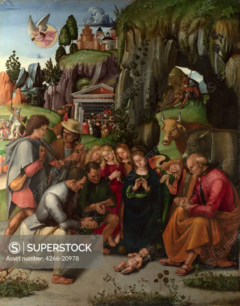 The Adoration of the Shepherds by Signorelli, Luca (ca 1441-1523)/ National Gallery, London/ c. 1496/ Italy, Florentine School/ Oil on wood/ Renaissance/ 215x170,2/ Bible