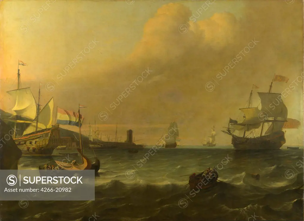 Dutch Men-of-war entering a Mediterranean Port by Bakhuizen, Ludolf (1630-1708)/ National Gallery, London/ 1681/ Holland/ Oil on canvas/ Baroque/ 118,5x163/ Landscape