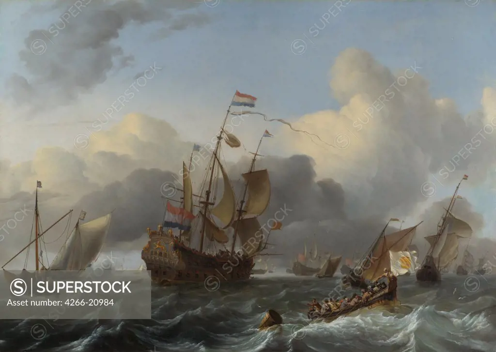 Flagship Eendracht and a Fleet of Dutch Men-of-war by Bakhuizen, Ludolf (1630-1708)/ National Gallery, London/ c. 1670/ Holland/ Oil on canvas/ Baroque/ 75,5x105,5/ Landscape