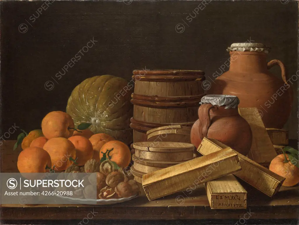 Still Life with Oranges and Walnuts by Melendez, Luis (1716-1780)/ National Gallery, London/ 1772/ Spain/ Oil on canvas/ Rococo/ 61x81,3/ Still Life