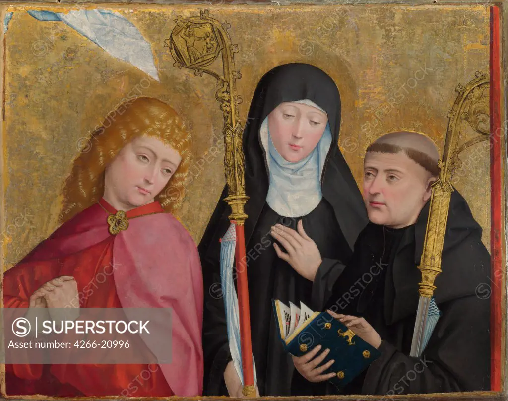 Saints John the Evangelist, Scholastica and Benedict (The Liesborn Altarpiece) by Master of Liesborn (15th century)/ National Gallery, London/ ca. 1470-1480/ Germany/ Oil on canvas/ Gothic/ 55,9x70,8/ Bible