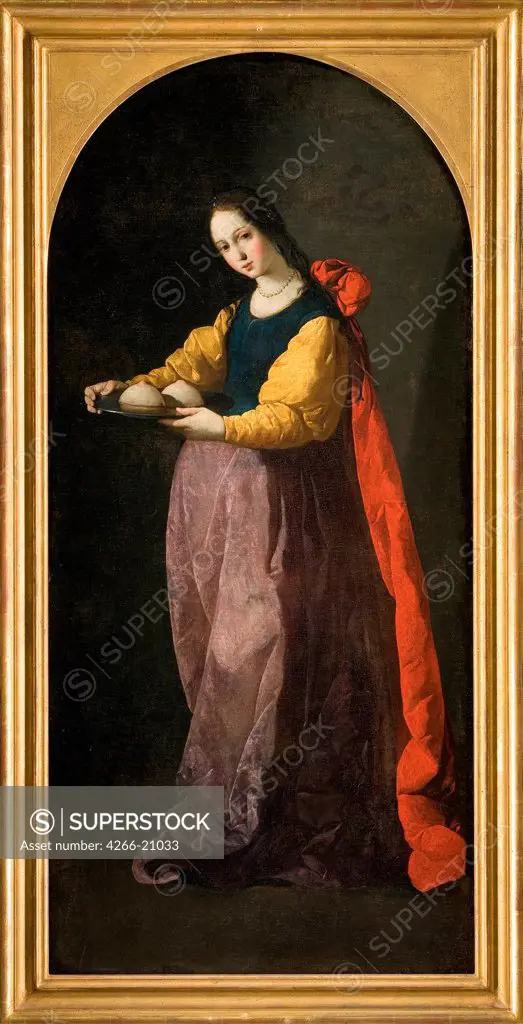 Saint Agatha by Zurbaran, Francisco, de (1598-1664)/ Musee Fabre, Montpellier/ Between 1630 and 1635/ Spain/ Oil on canvas/ Baroque/ 127x60/ Bible