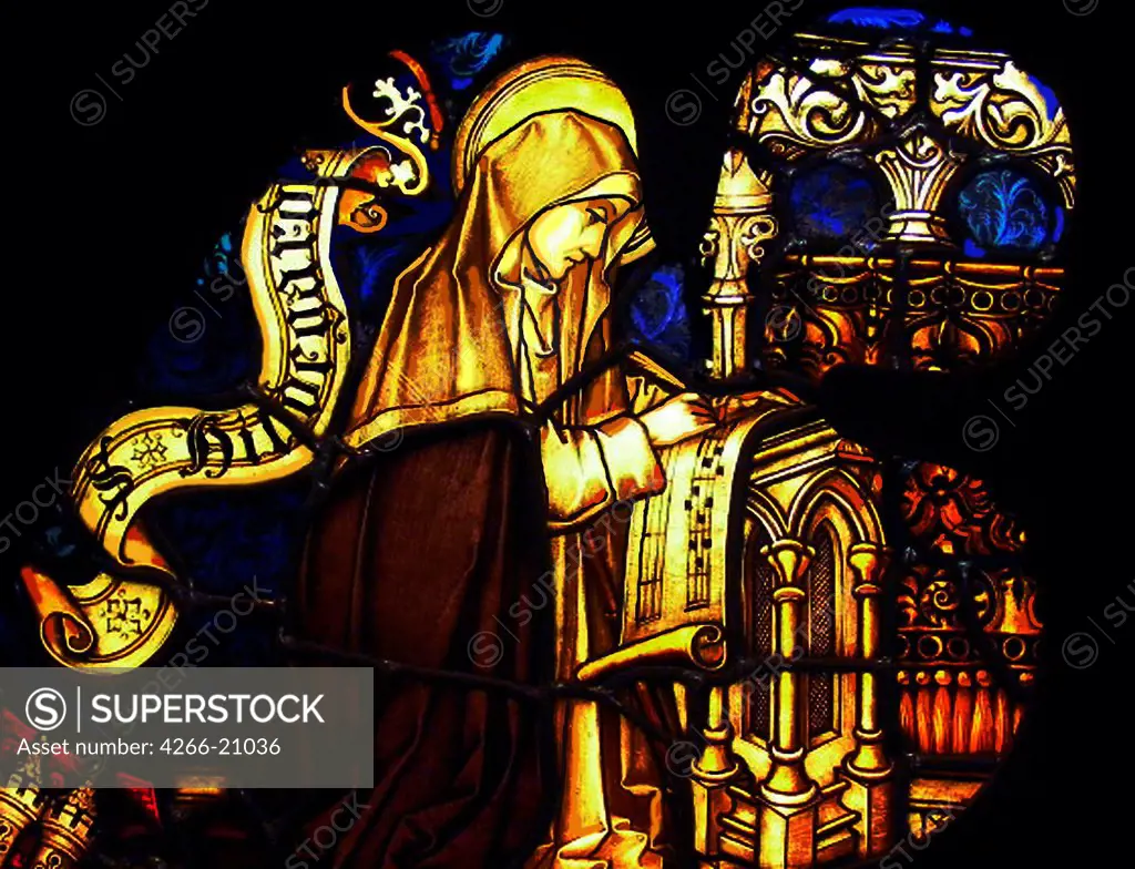Hildegard of Bingen by Anonymous  / Eibingen Abbey/ Germany/ Stained glass/ Art Nouveau/ Portrait,Bible