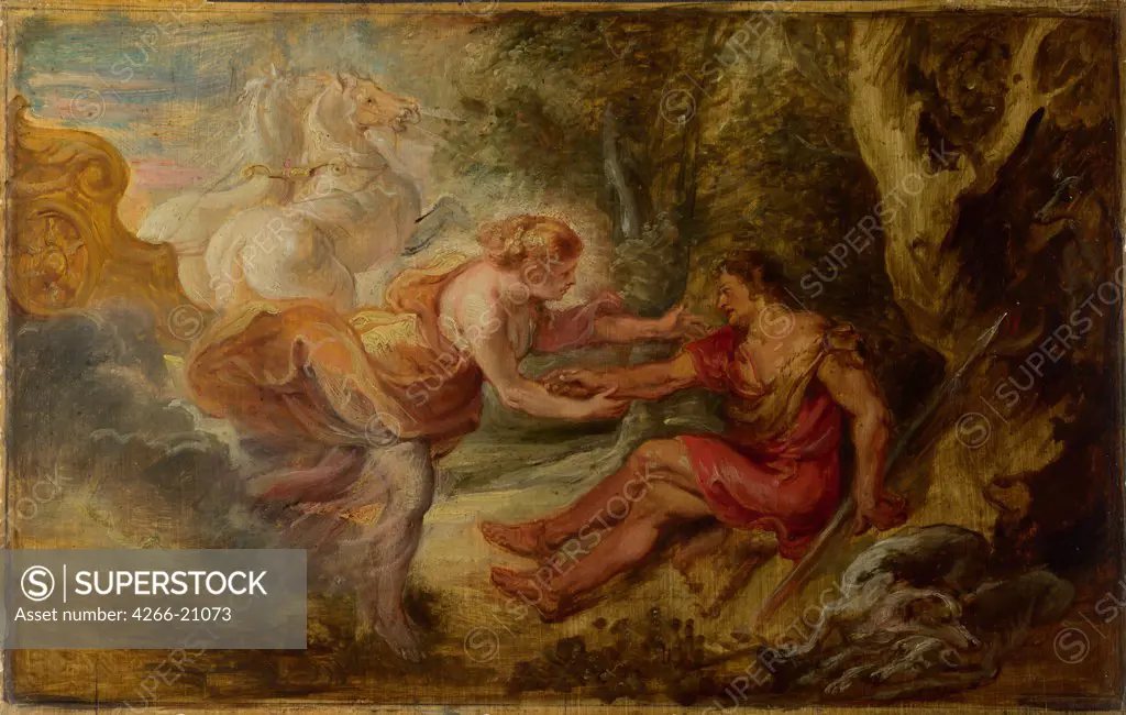 Aurora abducting Cephalus by Rubens, Pieter Paul (1577-1640)/ National Gallery, London/ ca 1636/ Flanders/ Oil on wood/ Baroque/ 30,8x48,5/ Mythology, Allegory and Literature