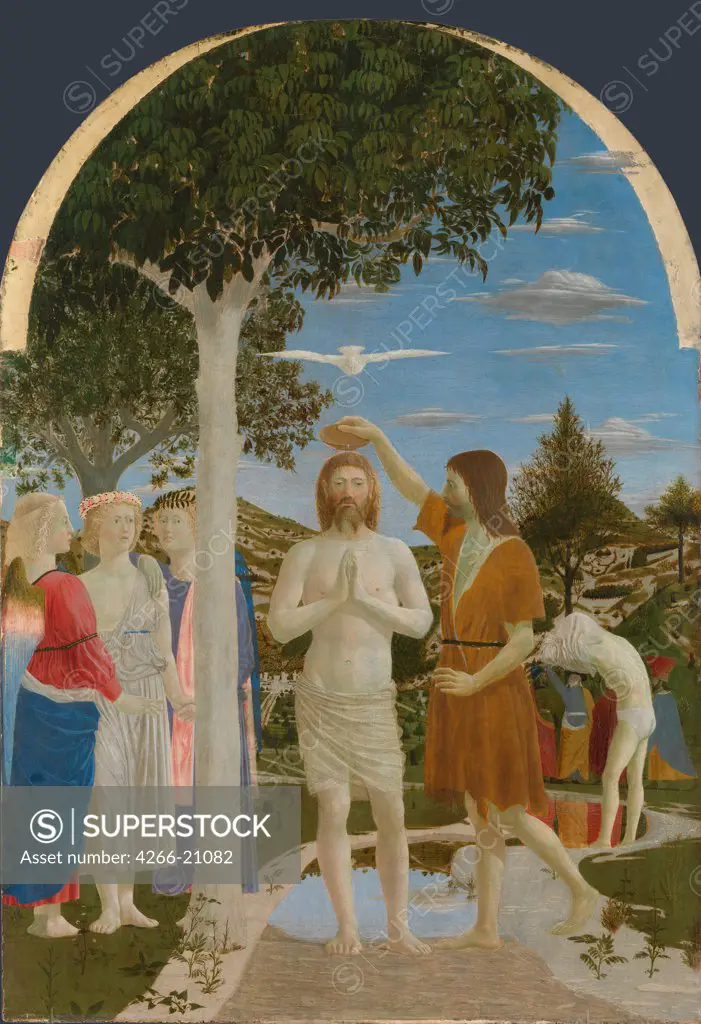 The Baptism of Christ by Piero della Francesca (ca 1415-1492)/ National Gallery, London/ 1450s/ Italy, Florentine School/ Tempera on panel/ Renaissance/ 167x116/ Bible