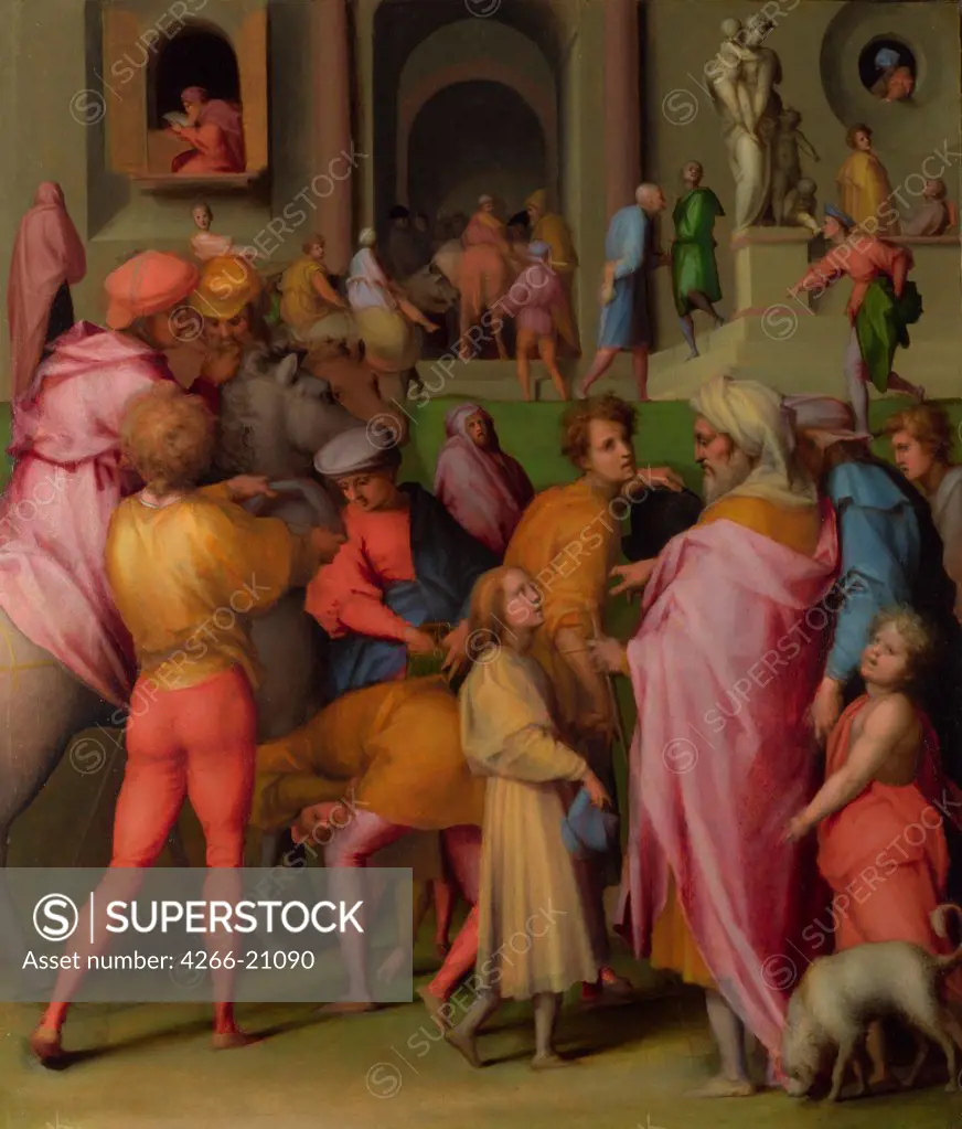 Joseph sold to Potiphar (from Scenes from the Story of Joseph) by Pontormo (1494-1557)/ National Gallery, London/ ca 1515/ Italy, Florentine School/ Oil on wood/ Renaissance/ 61x51,6/ Bible
