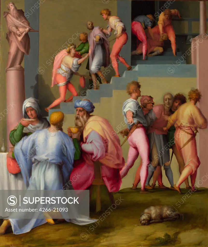 Pharaoh with his Butler and Baker (from Scenes from the Story of Joseph) by Pontormo (1494-1557)/ National Gallery, London/ ca 1515/ Italy, Florentine School/ Oil on wood/ Renaissance/ 61x51,7/ Bible