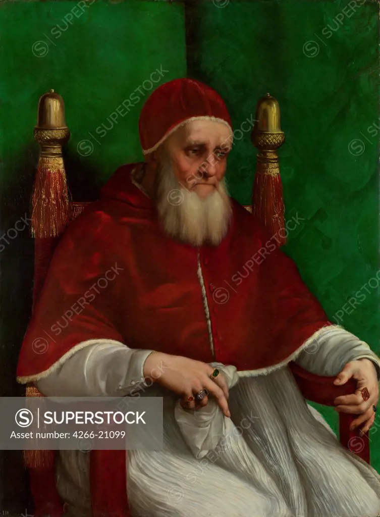 Portrait of Pope Julius II by Raphael (1483-1520)/ National Gallery, London/ 1511/ Italy, Roman School/ Oil on wood/ Renaissance/ 108,7x81/ Portrait