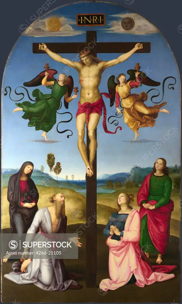 The Crucified Christ with the Virgin Mary, Saints and Angels (The Mond Crucifixion) by Raphael (1483-1520)/ National Gallery, London/ 1502-1503/ Italy, Roman School/ Oil on wood/ Renaissance/ 283,3x167/ Bible