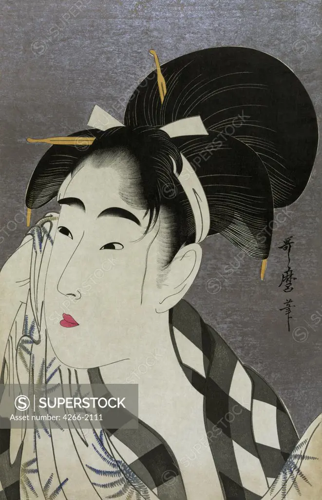Portrait of young woman by Kitagawa Utamaro, color woodcut, 1798, 1754-1806, Moscow, State A. Pushkin Museum of Fine Arts