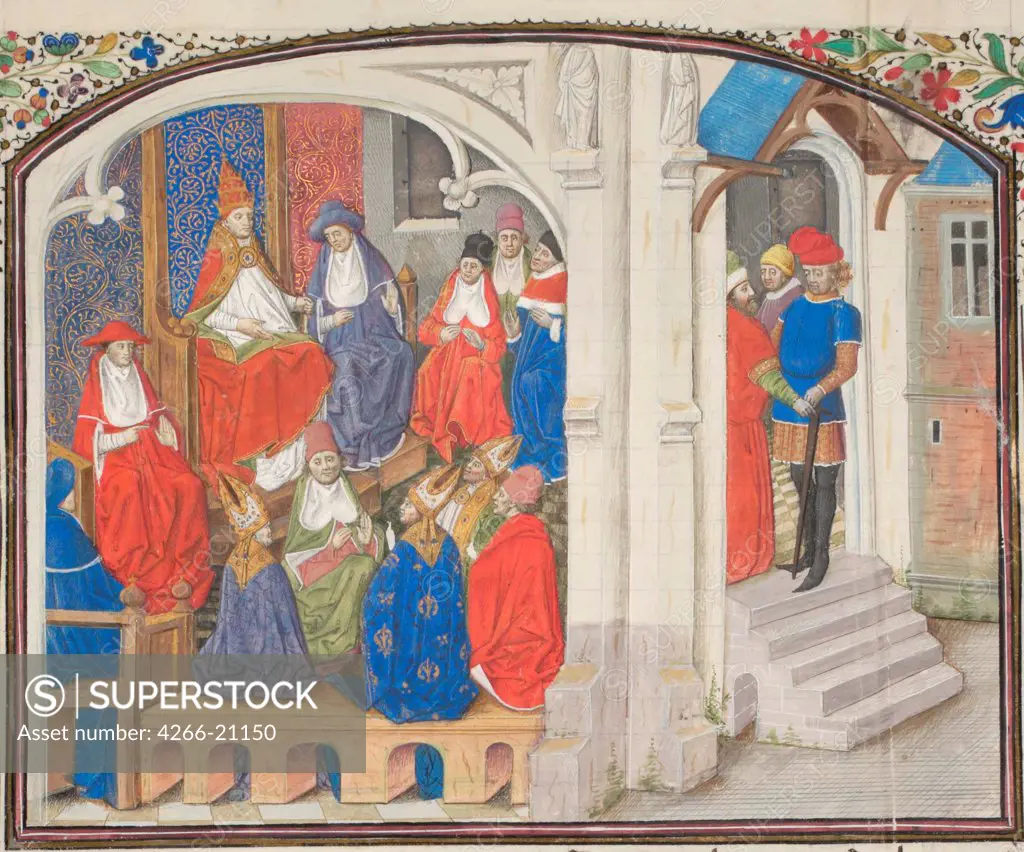 The Council of Clermont in 1095. Miniature from the 'Historia' by William of Tyre by Anonymous  / Bibliotheque de Geneve/ 1460s/ France/ Watercolour on parchment/ Medieval art/ History