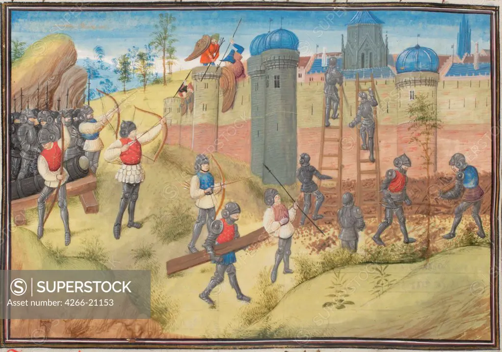 The Siege of Jerusalem, 1099. Miniature from the 'Historia' by William of Tyre by Anonymous  / Bibliotheque de Geneve/ 1460s/ France/ Watercolour on parchment/ Medieval art/ History