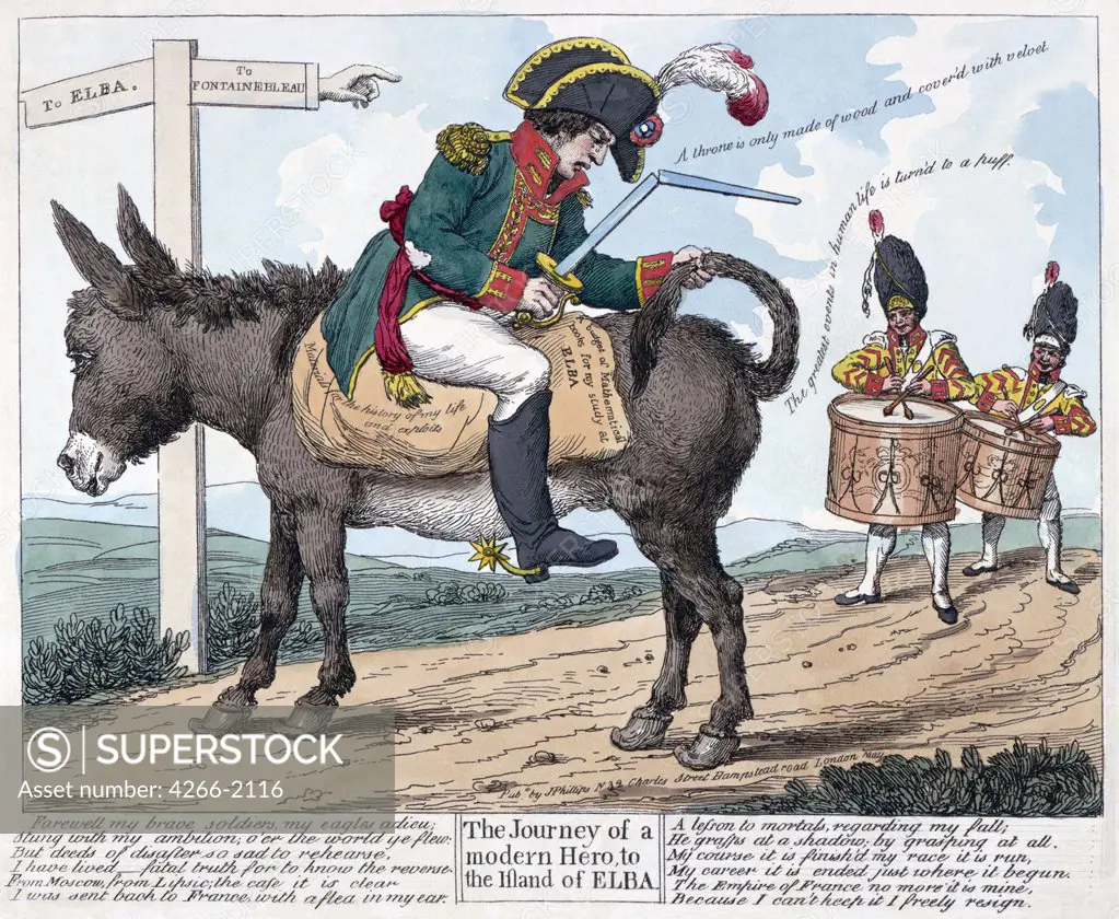 Hundred Days of Napoleon by Anonymous painter, copper engraving, watercolor, 1814, Private Collection, 18, 9x22, 7