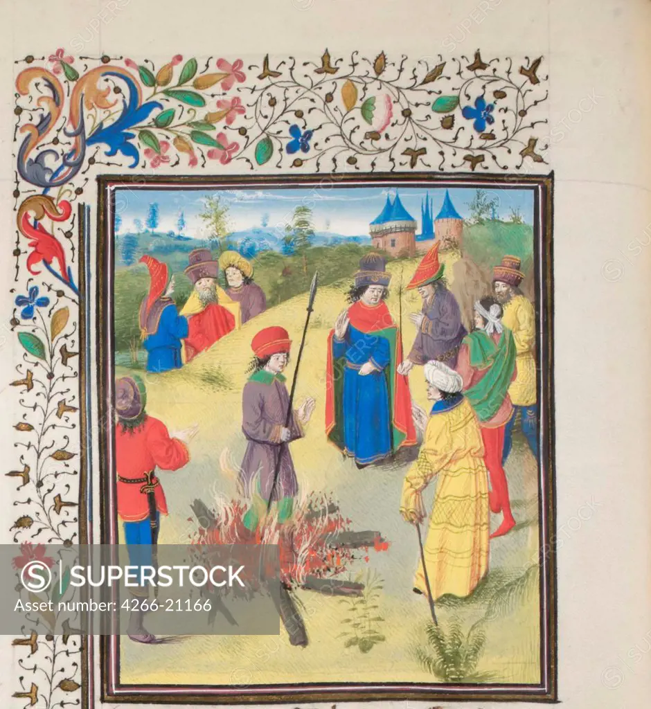 Peter Bartholomew Undergoing the Ordeal by Fire. Miniature from the 'Historia' by William of Tyre by Anonymous  / Bibliotheque de Geneve/ 1460s/ France/ Watercolour on parchment/ Medieval art/ History
