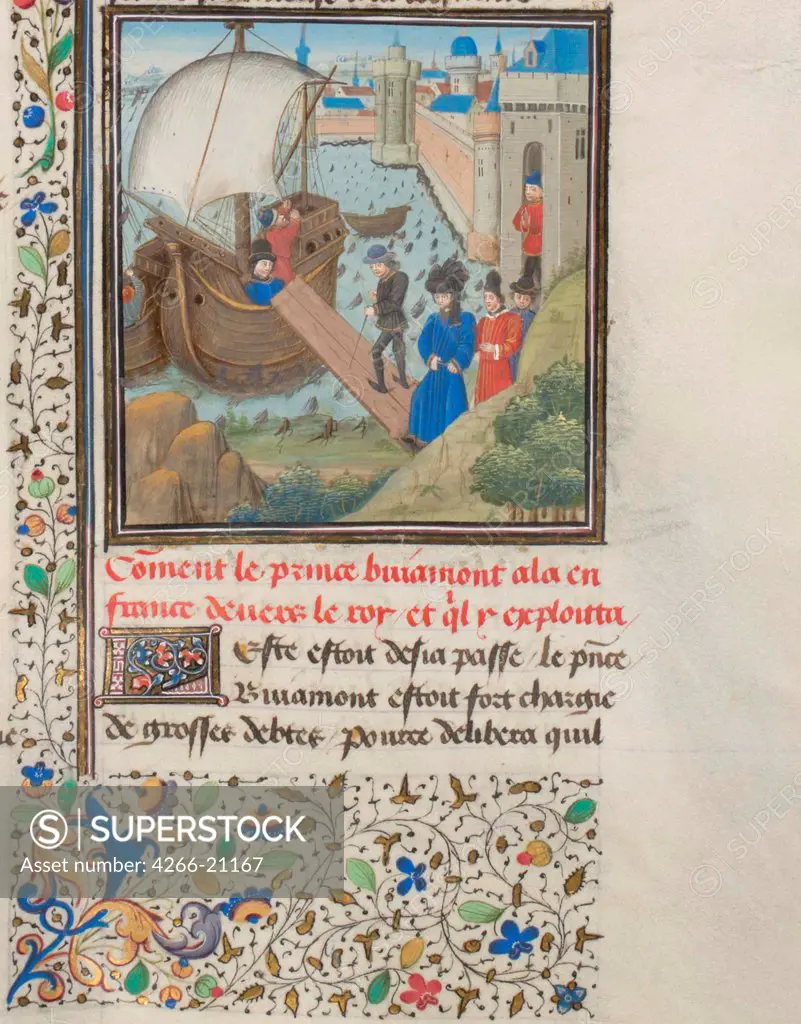 Bohemond I of Antioch traveled back to Apulia. Miniature from the 'Historia' by William of Tyre by Anonymous  / Bibliotheque de Geneve/ 1460s/ France/ Watercolour on parchment/ Medieval art/ History
