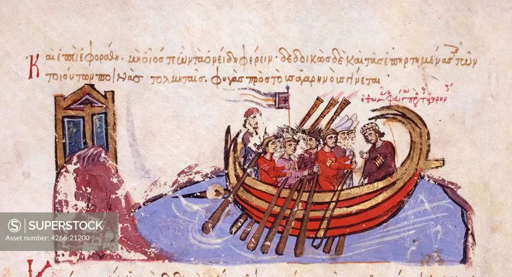 Thomas the Slav flees to the Arabs (Miniature from the Madrid Skylitzes) by Anonymous  / Biblioteca Nacional, Madrid/ 11th-12th century/ Byzantium/ Watercolour on parchment/ Medieval art/ History
