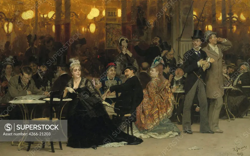 Parisian Cafe by Repin, Ilya Yefimovich (1844-1930)/ Private Collection/ 1875/ Russia/ Oil on canvas/ Realism/ 121x191,8/ Genre
