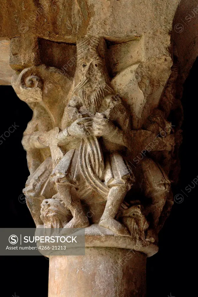 Detail of a capital in the cloister Sant Pere de Galligants by Anonymous  / Sant Pere de Galligants, Girona/ 12th century/ Limestone/ Gothic/ Architecture, Interior,Objects