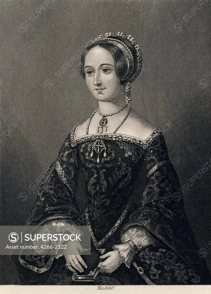 Portrait of Queen of Navarre by John James Hinchcliff, copper engraving, 1864, 1805-1875, Private Collection