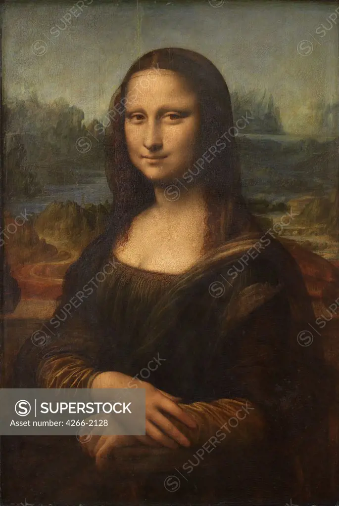 Mona Lisa by Leonardo da Vinci, oil on wood, 1452-1519, France, Paris, Louvre, 77x53