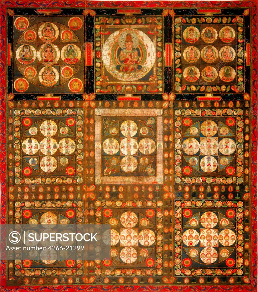 Garbhadhatu Mandala by Anonymous  / To-ji, Kyoto/ 8th/9th century/ Japan/ Gouache on silk/ The Oriental Arts/ 187x164,3/ Mythology, Allegory and Literature