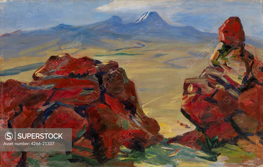 Red Stones by Sarjan, Martiros Sergeyevich (1880-1972)/ Private Collection/ 1956/ Armenia/ Oil on canvas/ Modern/ 47,5x75/ Landscape